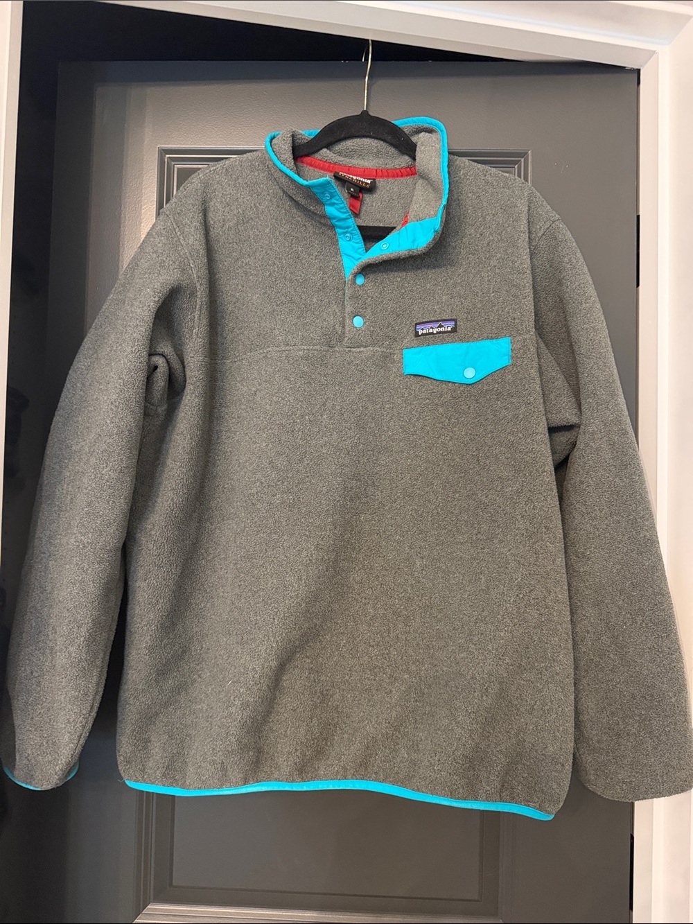 Patagonia Gray Fleece Pullover with Teal Trim